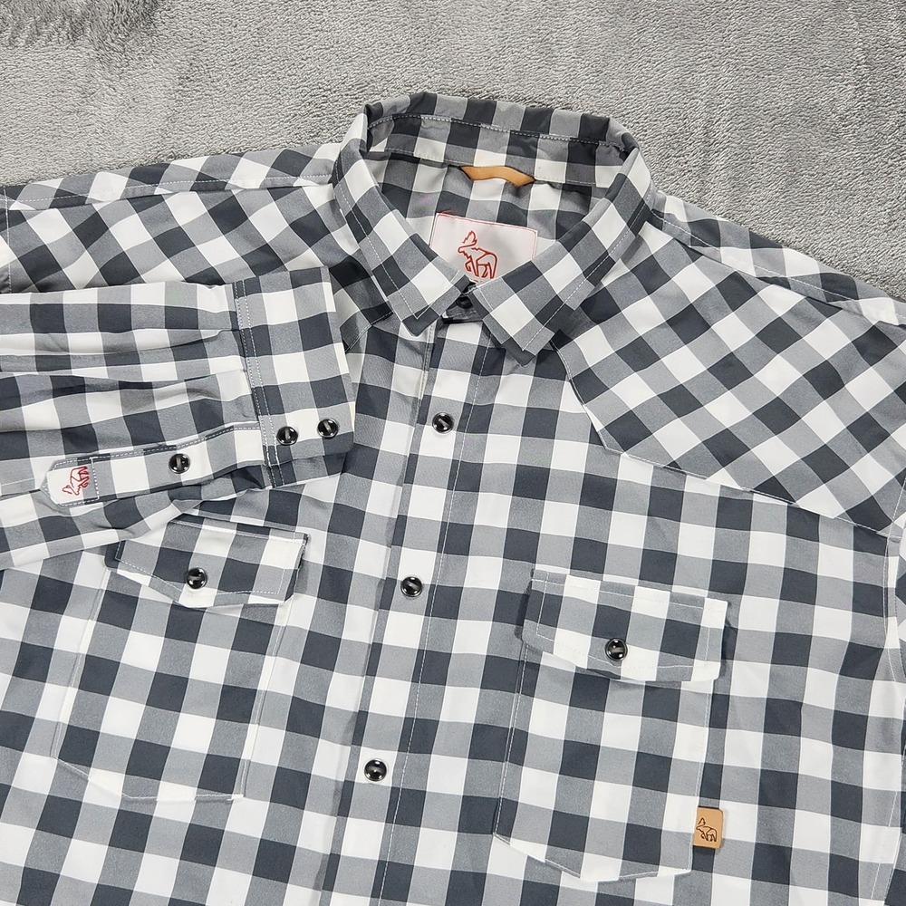Western Rise Shirt Mens 2XL Gray‎ White Gingham Plaid Western Yoke Long Sleeve